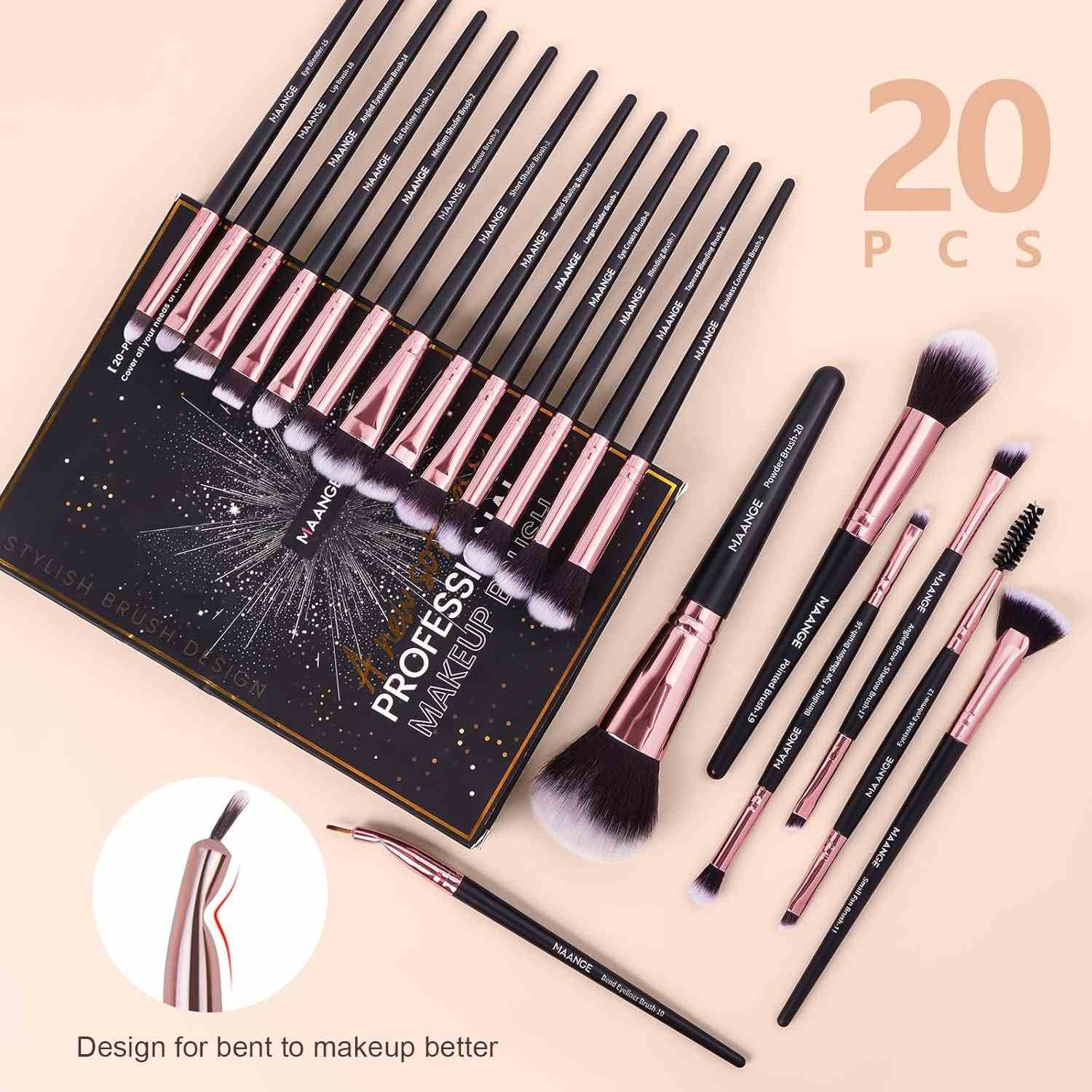 MAANGE  20 Pcs Professional Makeup Brush - Black (N)