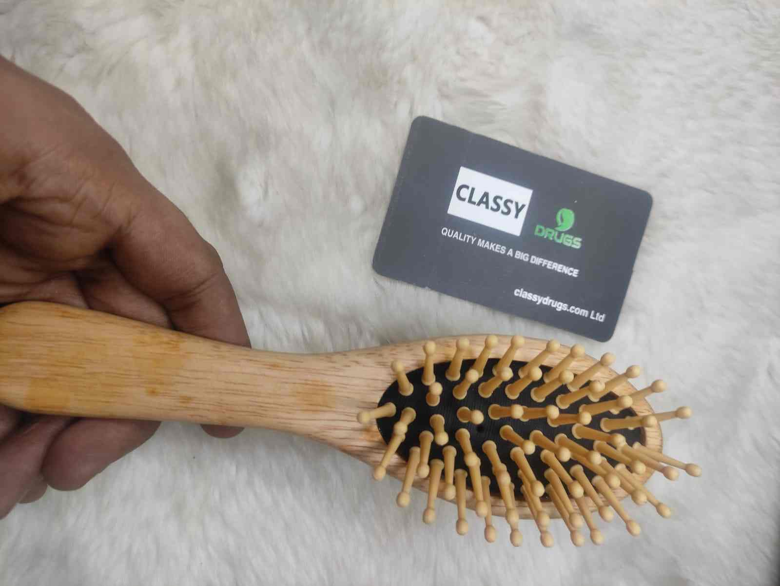 Wooden Hair Brush with Bamboo Bristle White - Oval