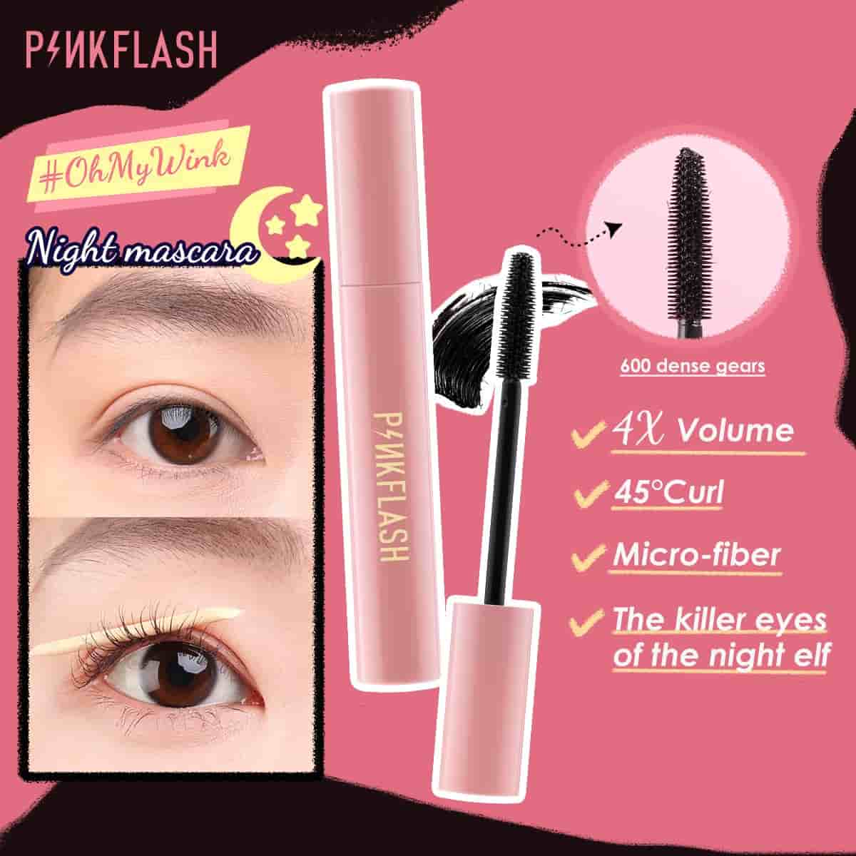 Pink Flash-E08 Pink Oil Proof Curl Volume Mascara #1 Volume