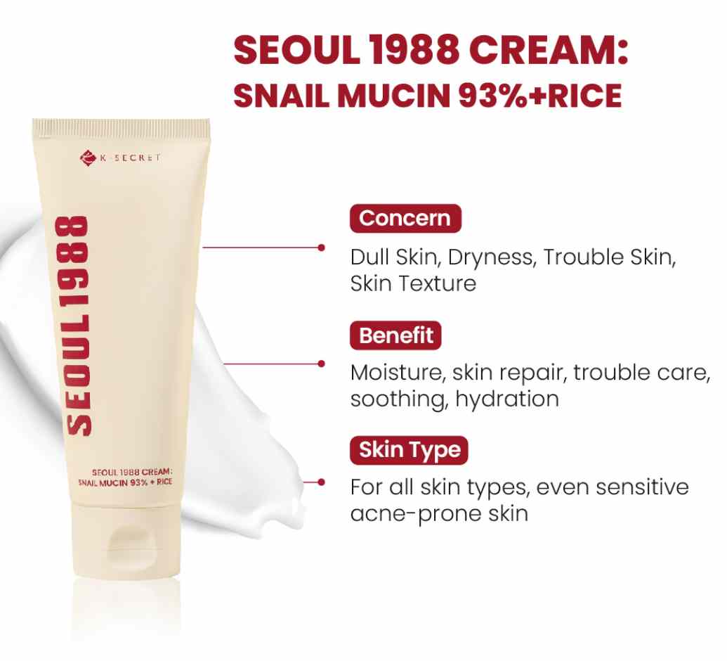 ksecret Seoul 1988 Cream : Snail Mucin 93+Rice 100ml