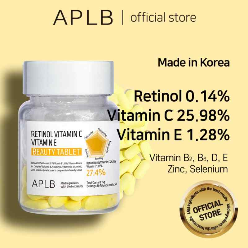 APLB Retinol Vitamin C Vitamin E Beauty Tablet 500mg x 30 Tablets