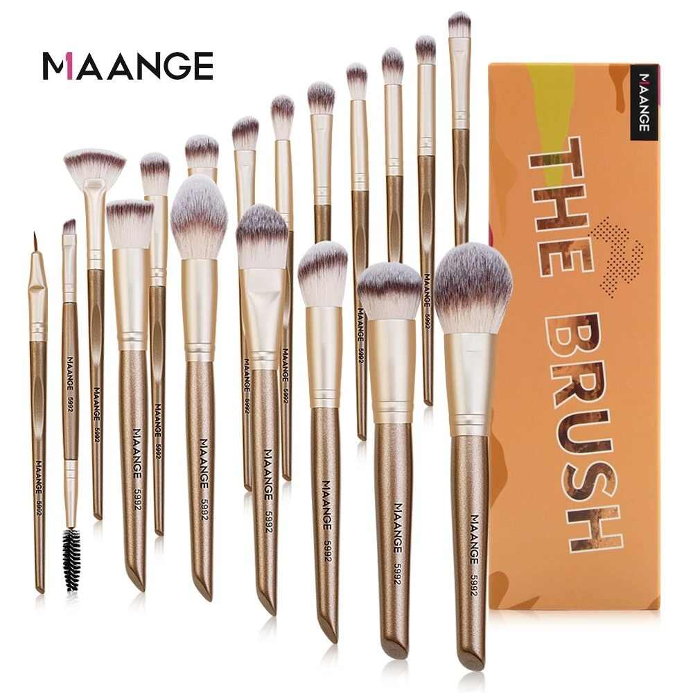 MAANGE 18 Pcs Professional Makeup Brushes with box (Brown)
