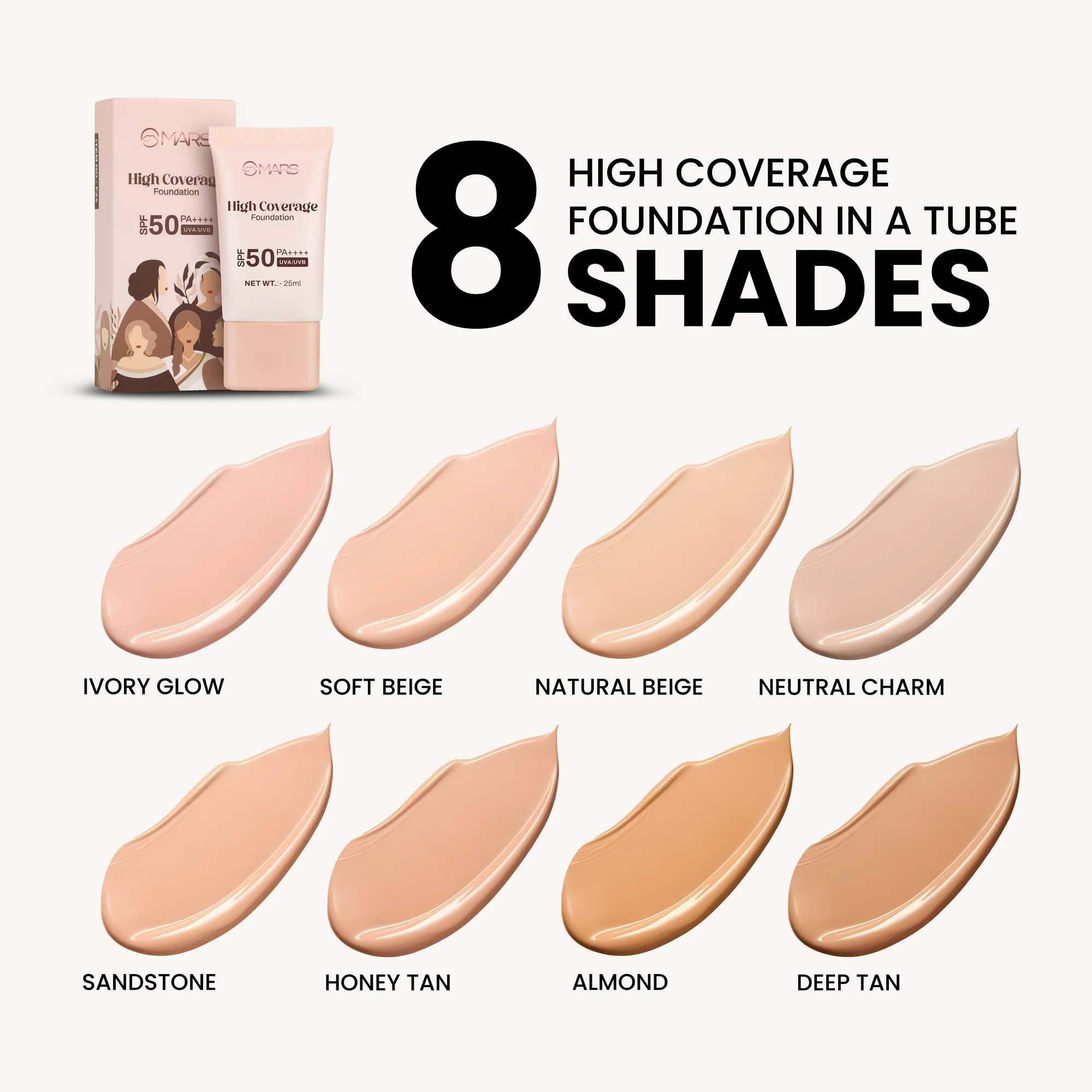 Mars High Coverage Foundation SPF 50PA++++ UVA/UVB 25ml