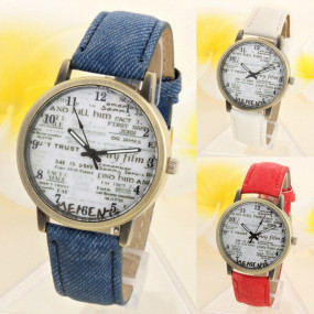 Casual Quartz Analog Sports Denim Fabric News Paper Wrist Watch
