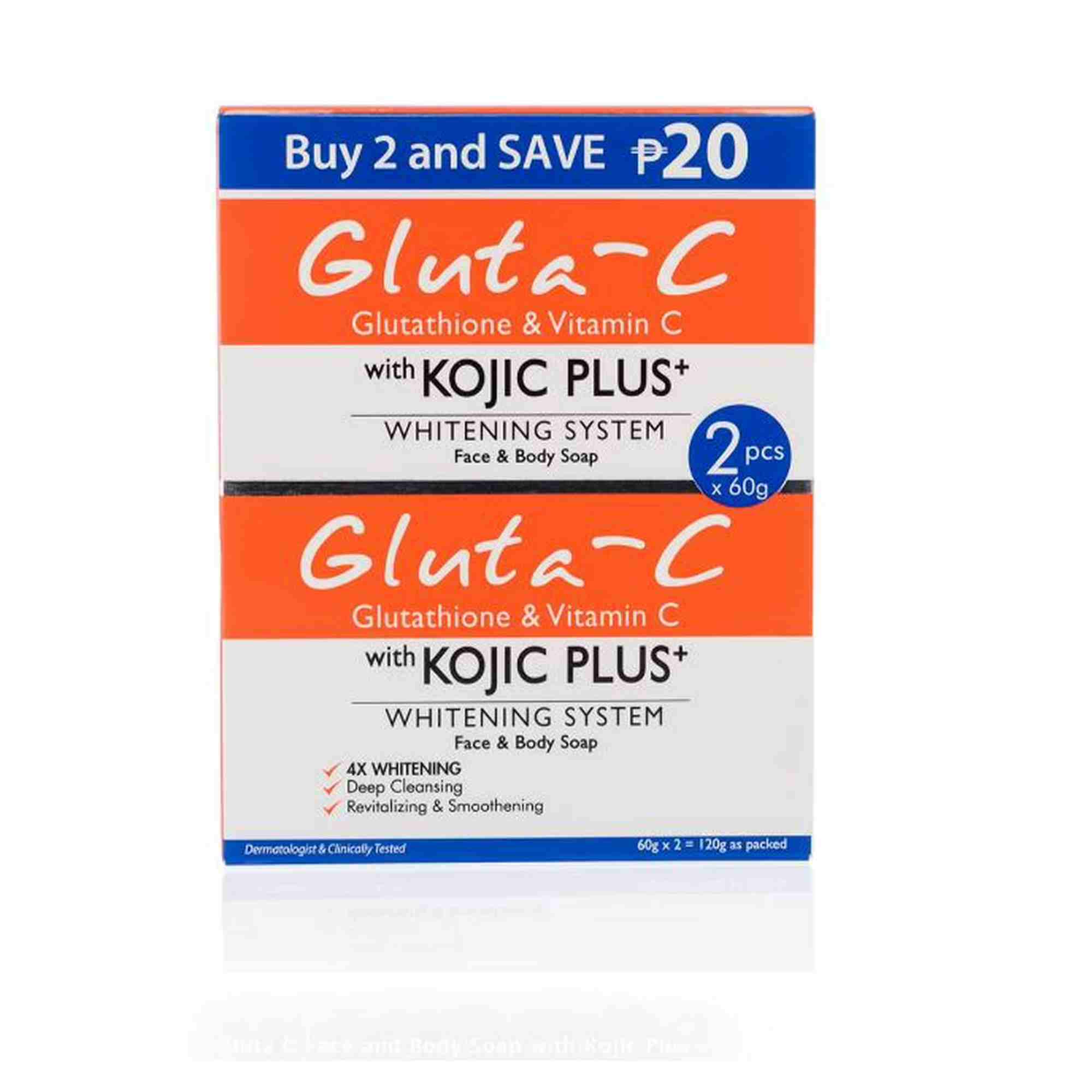 2 Pack Gluta-C Face and Body Soap with Kojic Plus+ System - 120 gm