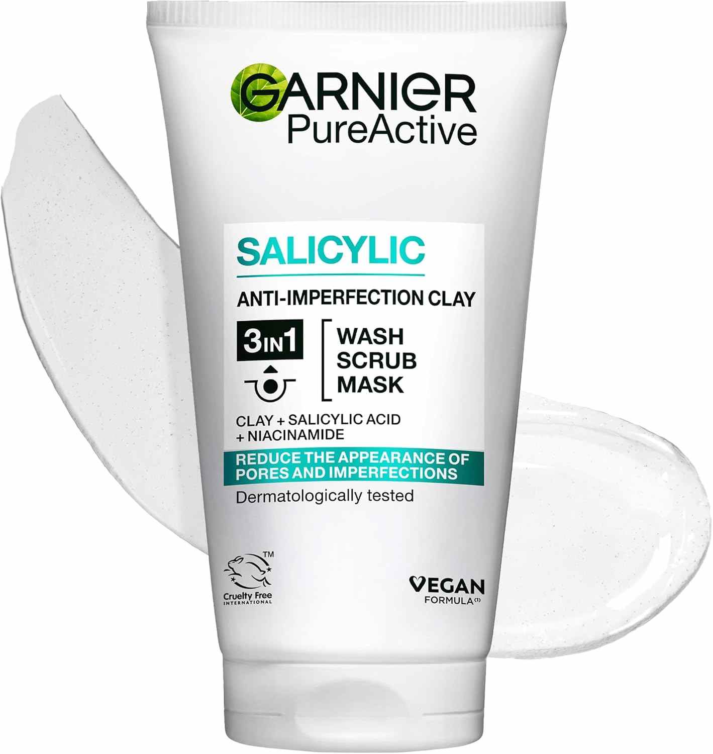 Garnier Pure Active 3-in-1 Anti-Imperfection Clay (Wash Scrub Mask) with Salicylic Acid + Niacinamide 150m