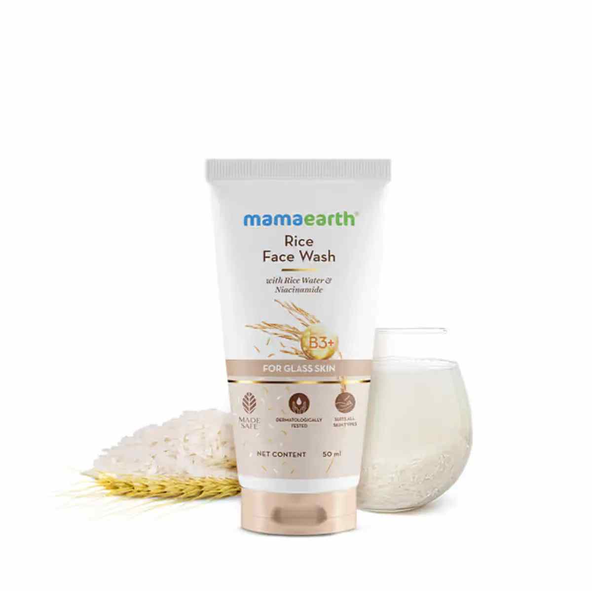 Mamaearth Rice Face Wash With Rice Water & Niacinamide for Glass Skin 50ml- Latest Batch