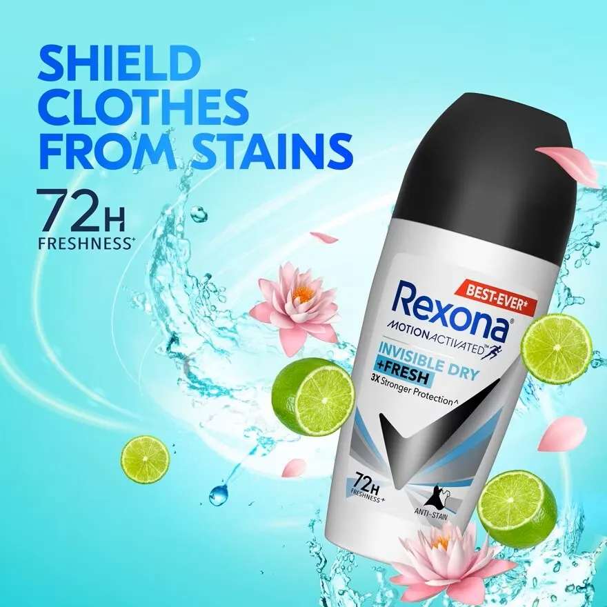 Rexona - Motion Activated Invisible Dry 72h 3x Stronger Protection Roll On For Women - 45ml