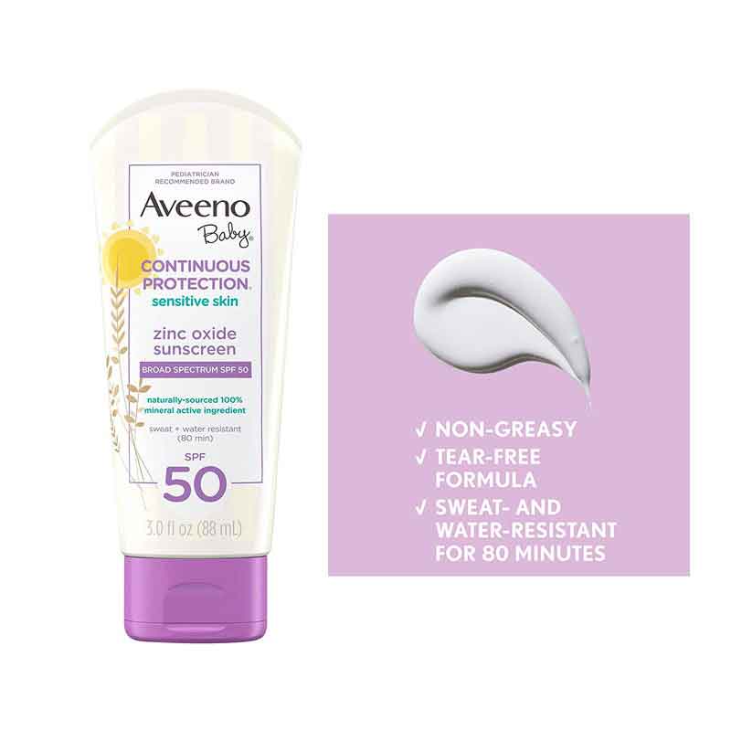 Aveeno Baby Continuous Protection Zinc Oxide Mineral Sunscreen for Sensitive Skin 88ml