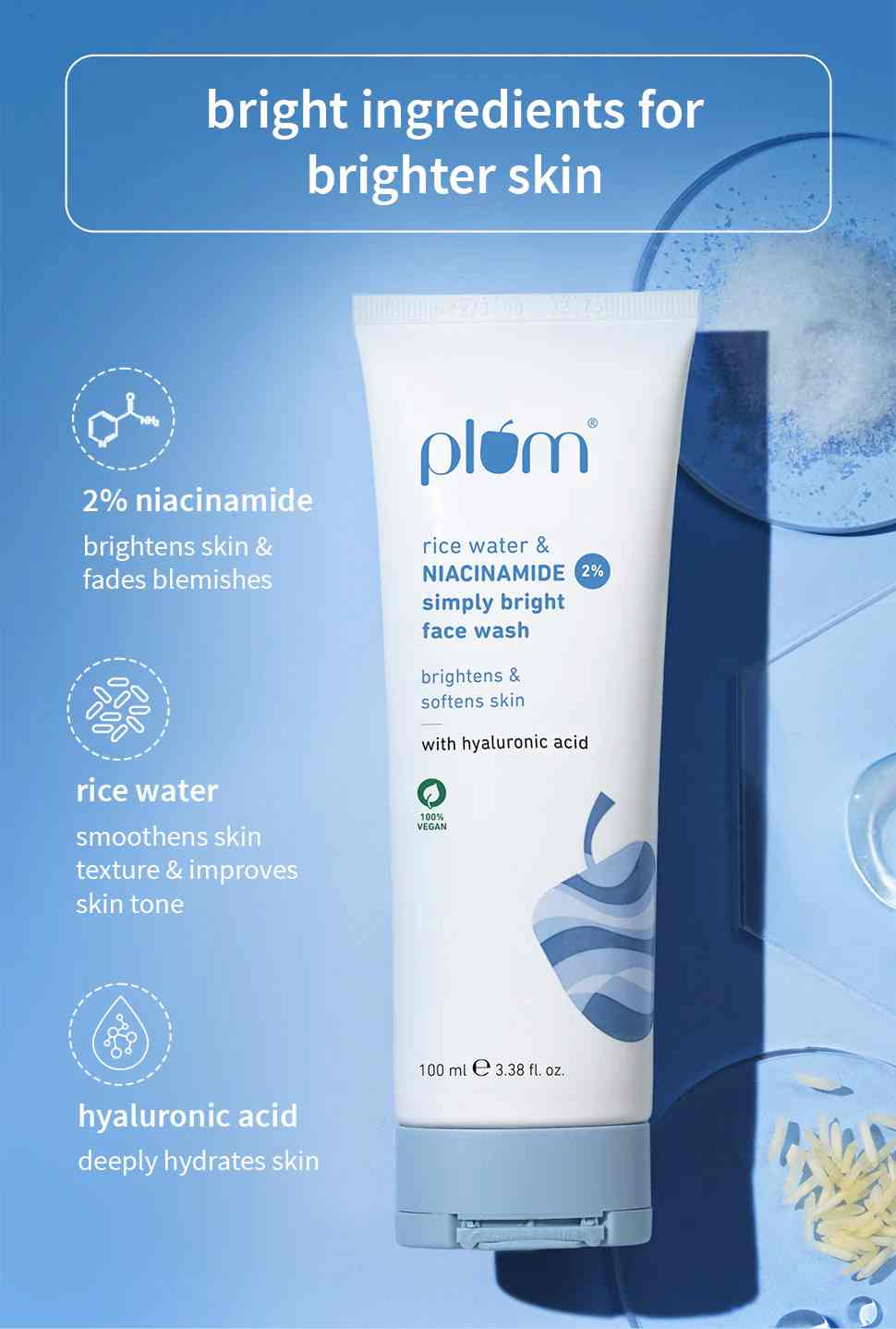 Plum 2% Niacinamide & Rice Water Simply Bright Face Wash (100ml)