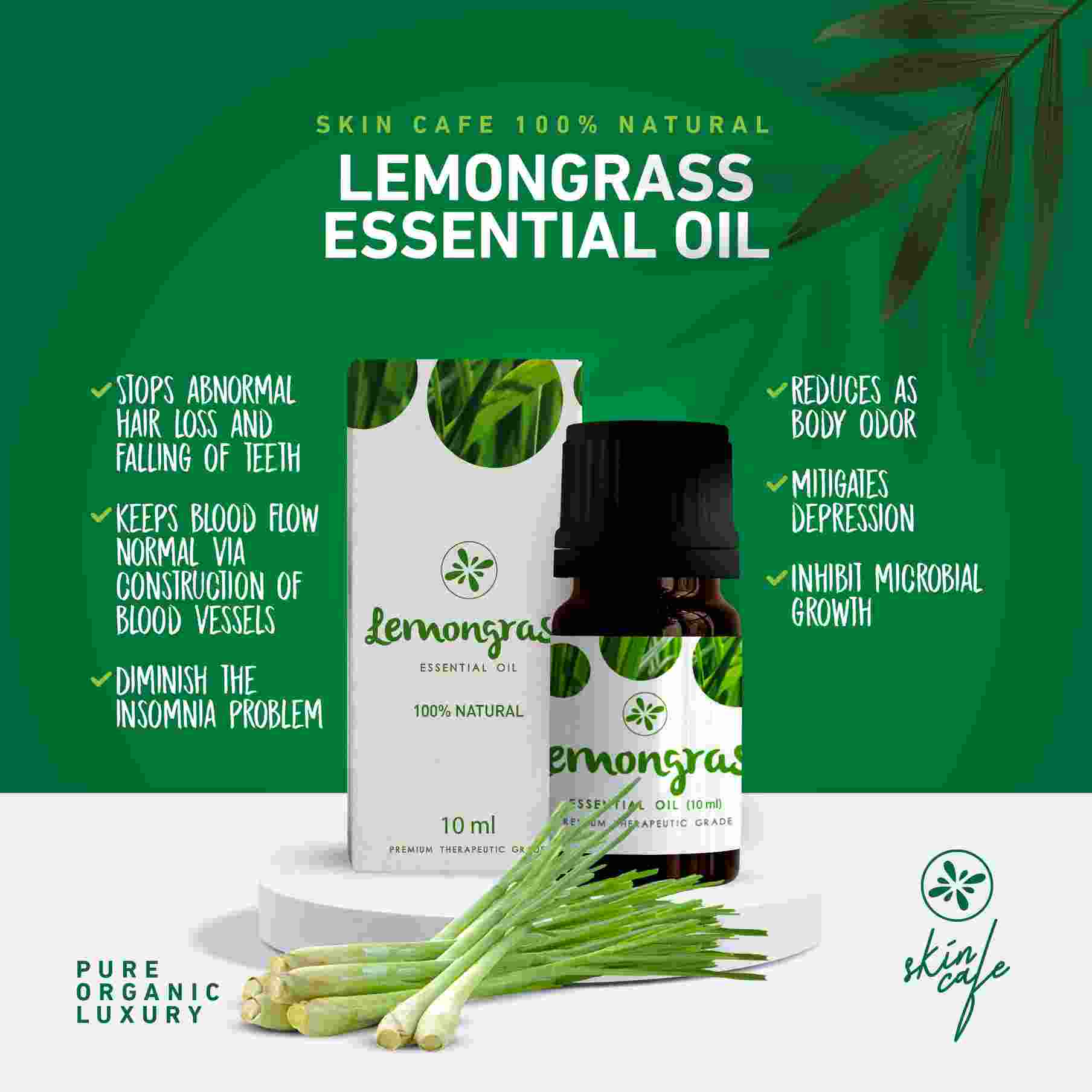 Skin Cafe 100% Natural Essential Oil – Lemongrass 10ml Made in USA