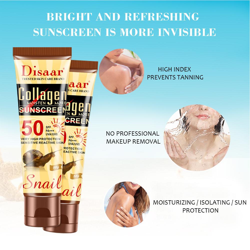 Disaar Collagen Snail Sunscreen Face Body Skin Care SPF50++ 50 gm