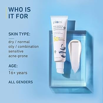 Plum 2% Niacinamide & Rice Water Hybrid Sunscreen - 50g | SPF 50 PA+++