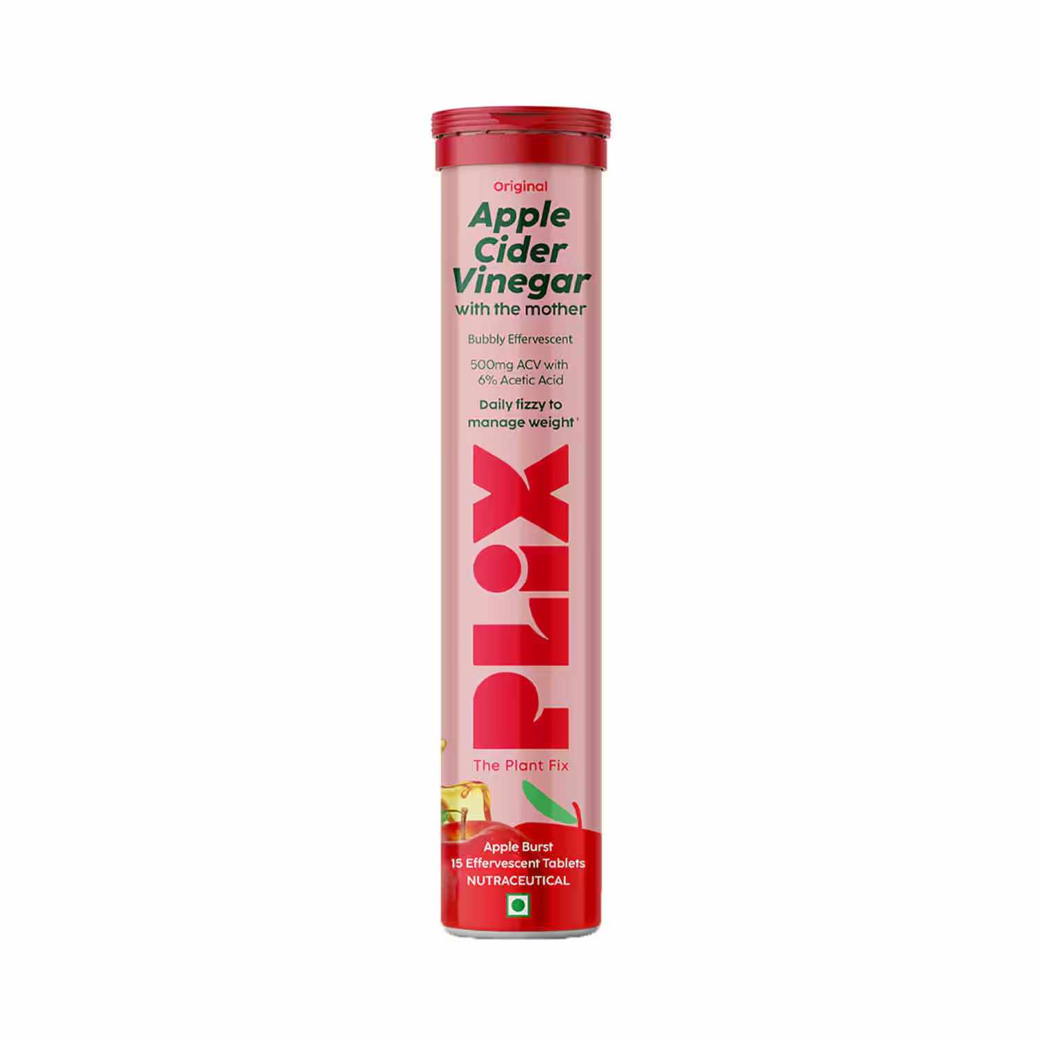 Plix Apple Cider Vinegar Effervescent Tablets with Mother Apple Brust (15 Tablets)