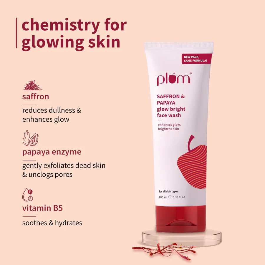 Plum Saffron and Papaya Glow Bright Face Wash - 100ml (India)
