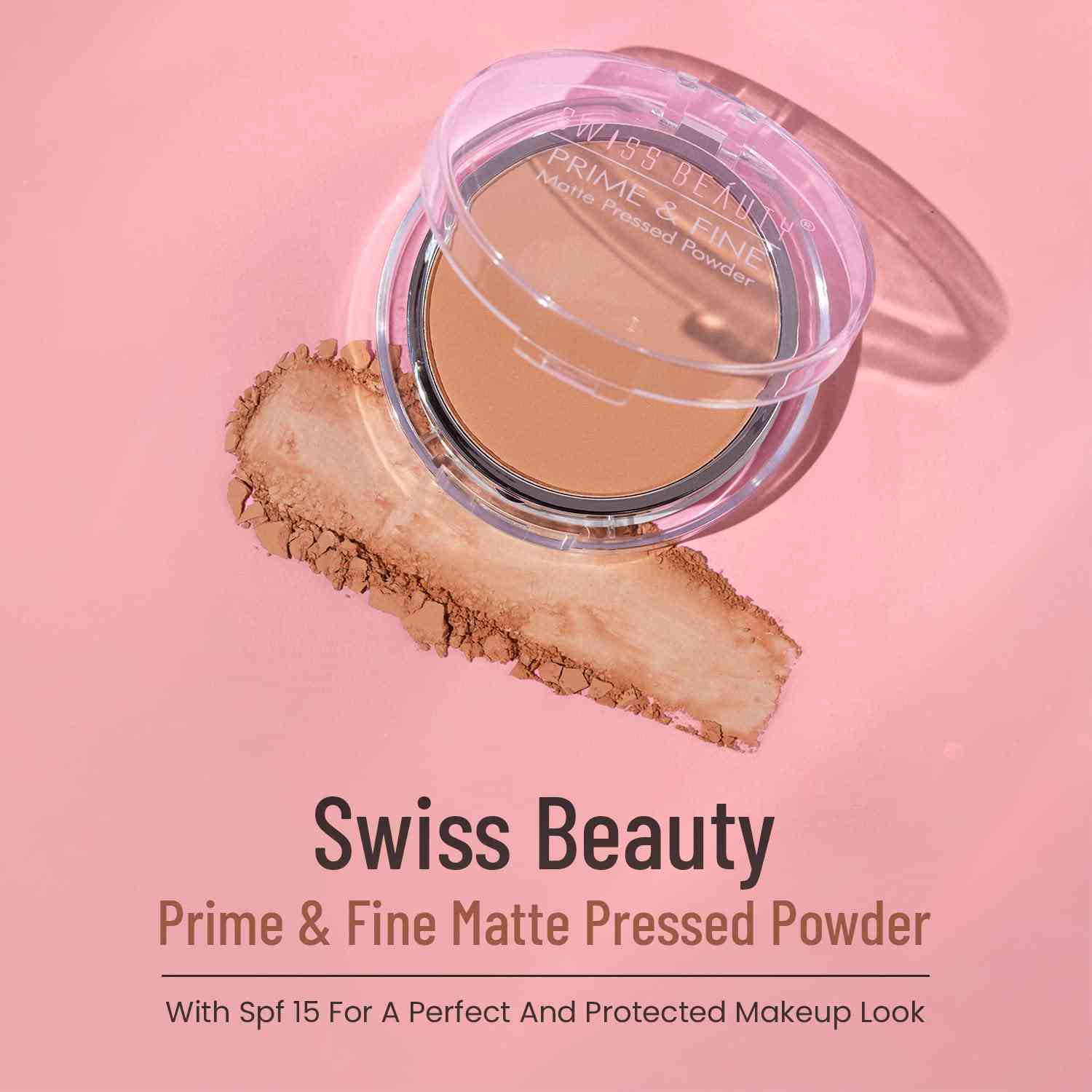 Swiss Beauty Prime & FineMatte Pressed Powder  - 8 gm(spf 15)