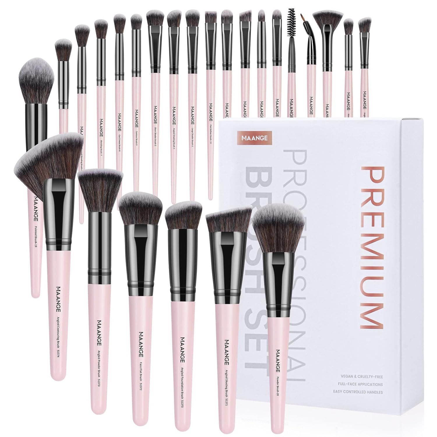 MAANGE 25Pcs Premium Professional Brushes Set With Box - (Pink)